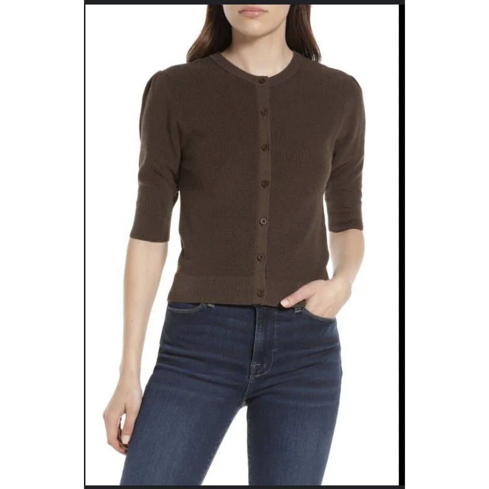 Frame Shrunken Silk Blend Cardigan In Dark Chocolate XL